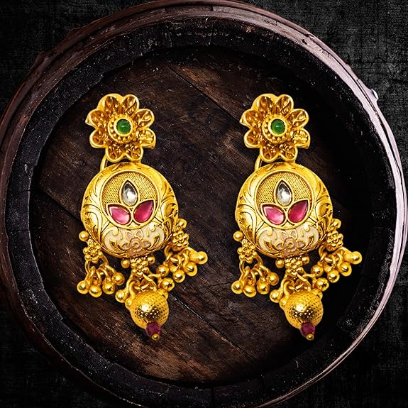 Rajwadi Floral Design Chokor Motimala Jewellery for Girls pink and green - Rajputtrade