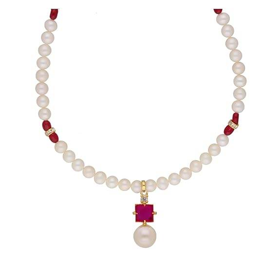 Freshwater White Pearl Pendant Necklace set (Victorian) - Rajputtrade