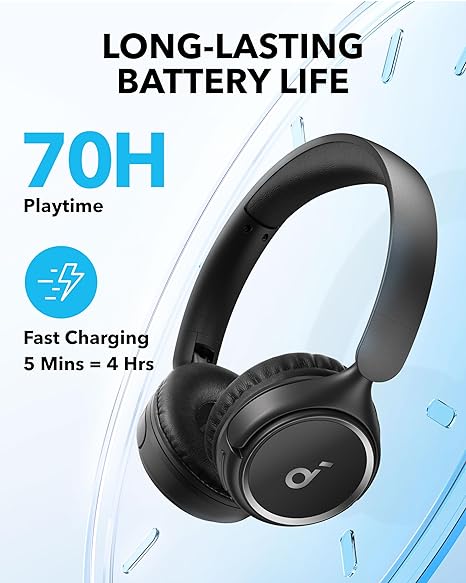 soundcore by Anker H30i Wireless On-Ear Headphones, Foldable Design, Pure Bass, 70H Playtime, Bluetooth 5.3 (Black)