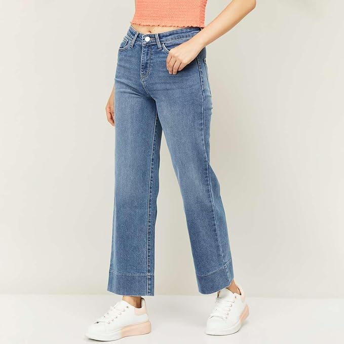 Women Blue Comfort Wide Leg High-Rise Light Fade Stretchable Jeans (Size 36) - Rajputtrade