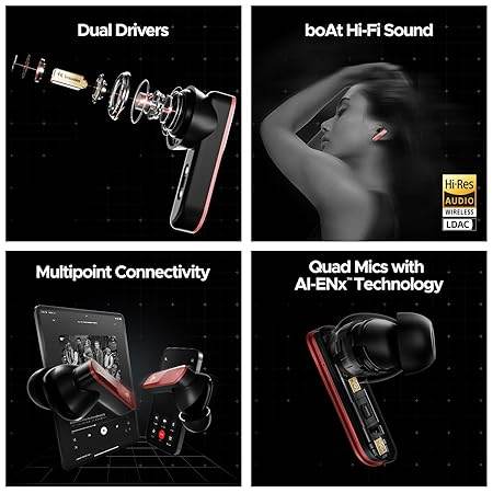 boAt New Launch Nirvana X TWS, Knowles Dual Drivers, Hi-Res Audio LDAC, App Support, ENx, Dual Pair, Spatial Audio, Fast Charge (Red) - Rajputtrade