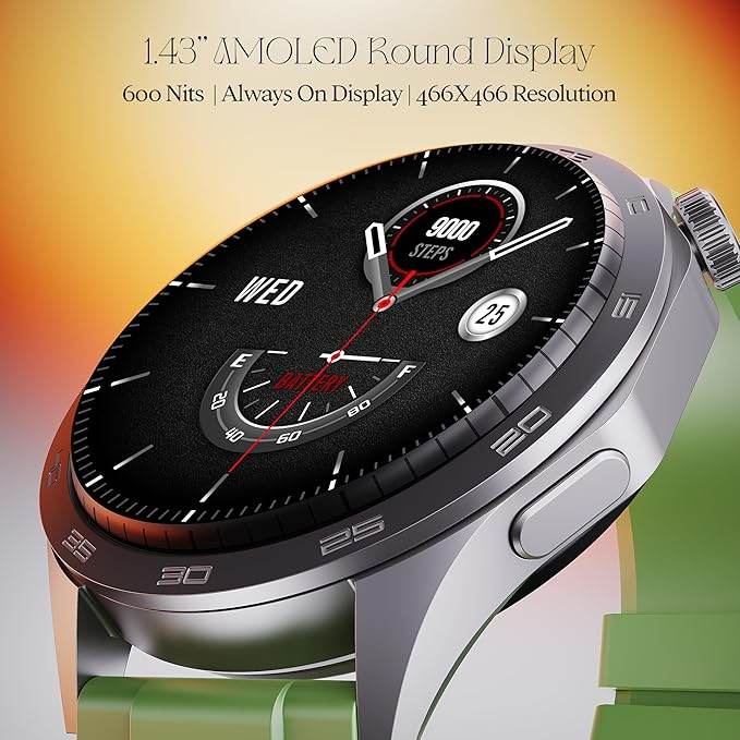 boAt Enigma Radiant Men's Luxury Watch w/Functional Crown, Upto 6 Days Battery, 1.43"(3.63 cm) AMOLED Display Smart Watch (Olive Green) - Rajputtrade