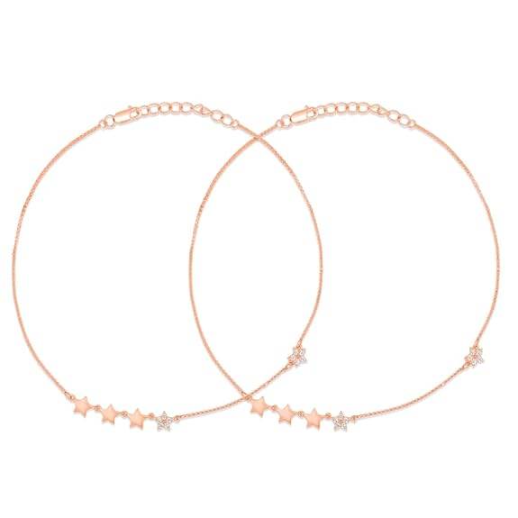 925 Sterling Silver Rose Gold Plated Anklet (Pair) | Gift for Women & Girls | - Rajputtrade
