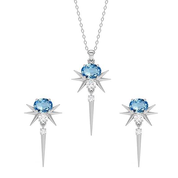 925 Sterling Silver Dolores Pendant Earring Chain Jewellery Set | Rhodium Plated, Swiss Zirconia | Gift for Women & Girls - Rajputtrade