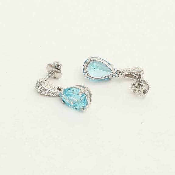 925 Sterling Silver Sky Blue Tear Drop Pendant Earring Chain Jewellery Set | Rhodium Plated, Swiss Zirconia | Gift for Women & Girls - Rajputtrade