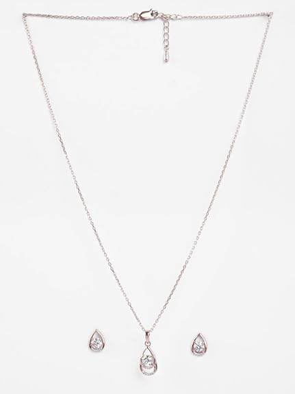 925 Sterling Silver Tosca Pendant Earrings Chain Necklace Jewellery Set | Rose Gold Plated, Swiss Zirconia |Gift for Women and Girls - Rajputtrade