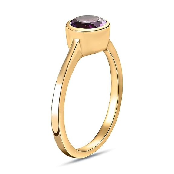 925 Sterling Silver Birthstone Ring for Women | 2 Ct Solitaire Bezel Set Gemstone | 18K Gold Plated | - Rajputtrade