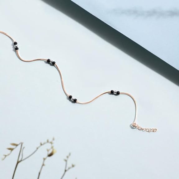 925 Sterling Silver Beads Minimal Rose Gold Plating Chain Anklet (Single) | Gift for Women & Girls | - Rajputtrade