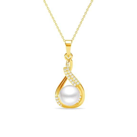 925 Sterling Silver Esin Real Pearl Pendant Earrings Chain Necklace Jewellery Set | Gold Plated, Swiss Zirconia |Gift for Women and Girls - Rajputtrade