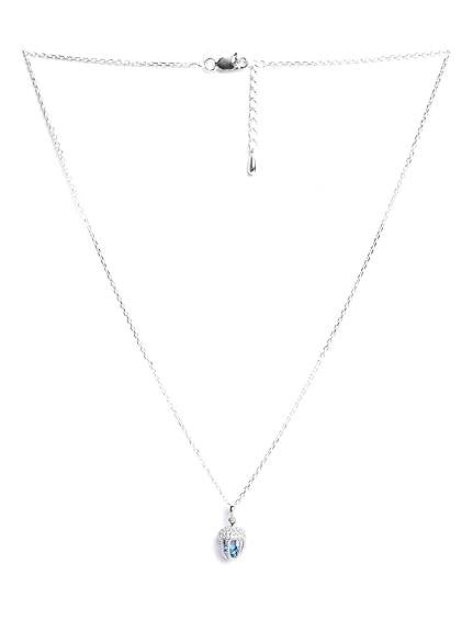 925 Sterling Silver Acorn Blue Solitaire Pendant Earrings Chain Necklace Jewellery Set | Platinum Plated, Swiss Zirconia | Unique Gift for Women and Girls - Rajputtrade