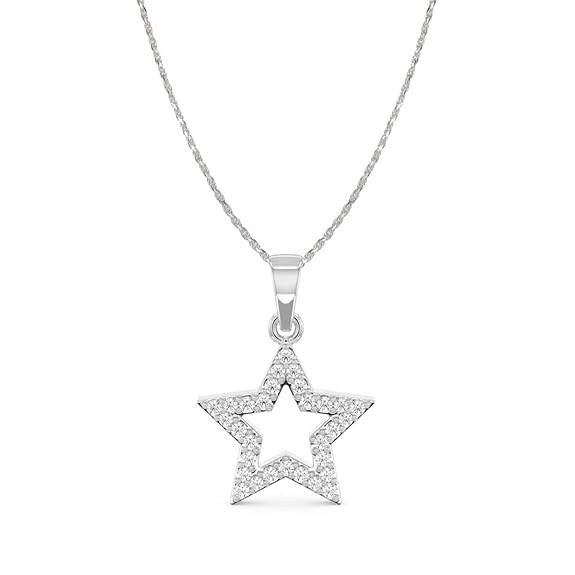 925 Sterling Silver Star Pendant Chain Necklace | Rhodium Plated, Swiss Zirconia | Gift for Women and Girls - Rajputtrade