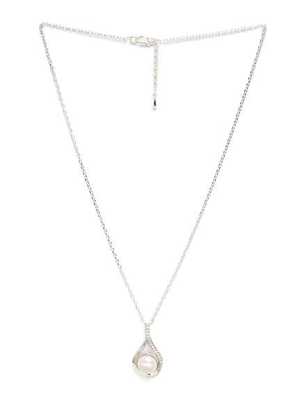 92.5 Sterling Silver Real Pearl Pendant with Chain |Gift for Women and Girls - Rajputtrade