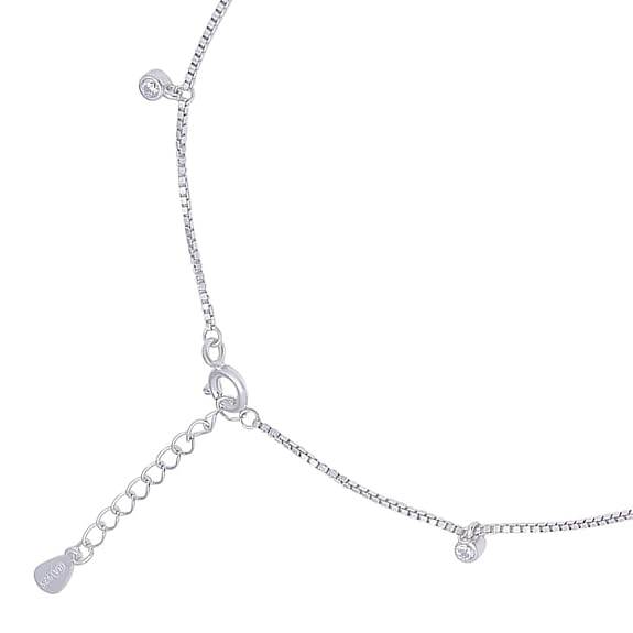 925 Sterling Silver Cubic Zirconia CZ Drop Adjustable Rhodium Plated Chain Anklet (Pair) | Gift for Women & Girls | - Rajputtrade