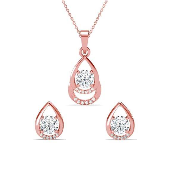 925 Sterling Silver Tosca Pendant Earrings Chain Necklace Jewellery Set | Rose Gold Plated, Swiss Zirconia |Gift for Women and Girls - Rajputtrade