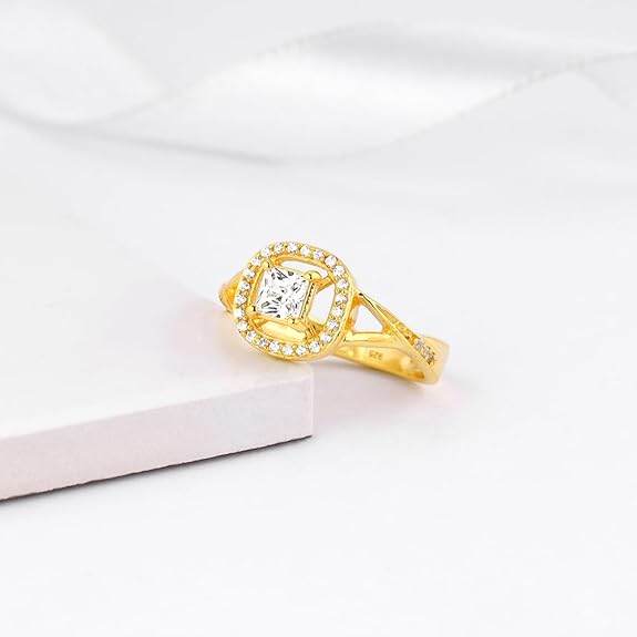 925 Silver Golden Beautiful Bliss Ring,Fixed Size,Indian - 12| Gifts for Women and Girls | - Rajputtrade