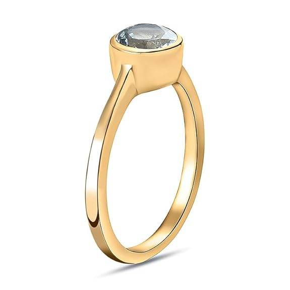 925 Sterling Silver Birthstone Ring for Women | 2 Ct Solitaire Bezel Set Gemstone | 18K Gold Plated | - Rajputtrade