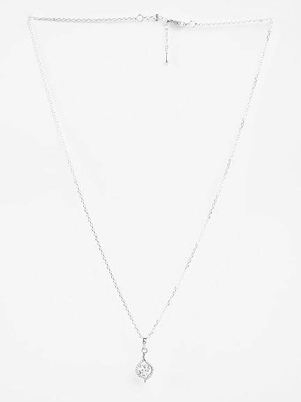925 Sterling Silver Etta Solitaire Pendant Earrings Chain Necklace Jewellery Set | Platinum Plated, Swiss Zirconia |Gift for Women and Girls - Rajputtrade