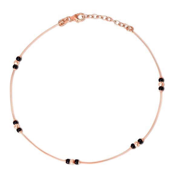 925 Sterling Silver Beads Minimal Rose Gold Plating Chain Anklet (Single) | Gift for Women & Girls | - Rajputtrade