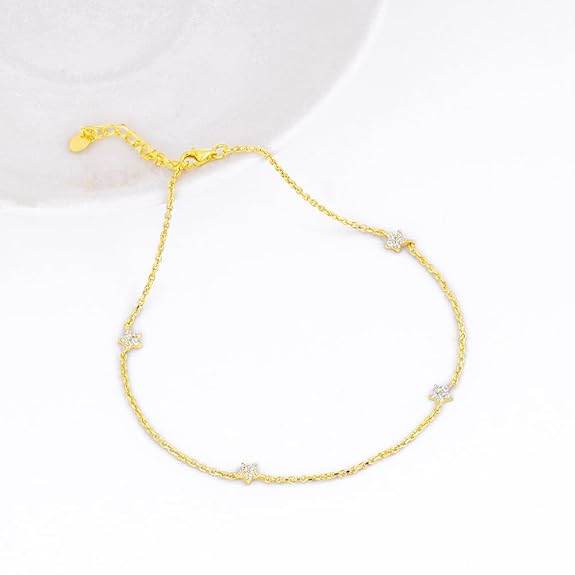 925 Silver Golden Star Constellation Anklet,Single| Gifts for Women and Girls | - Rajputtrade