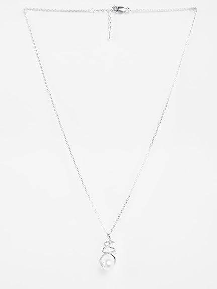 925 Sterling Silver Morsal Real Pearl Pendant Earrings Chain Necklace Jewellery Set | Platinum Plated, Swiss Zirconia |Gift for Women and Girls - Rajputtrade