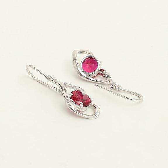 925 Sterling Silver Blood Red Eye Pendant Earring Chain Jewellery Set | Rhodium Plated, Swiss Zirconia | Gift for Women & Girls - Rajputtrade