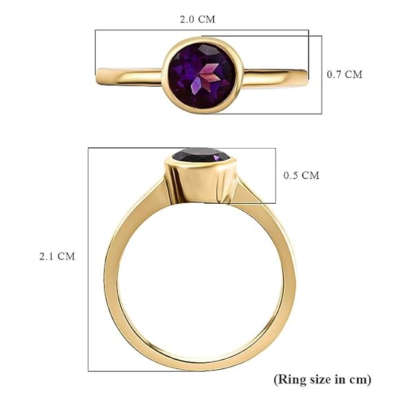 925 Sterling Silver Birthstone Ring for Women | 2 Ct Solitaire Bezel Set Gemstone | 18K Gold Plated | - Rajputtrade