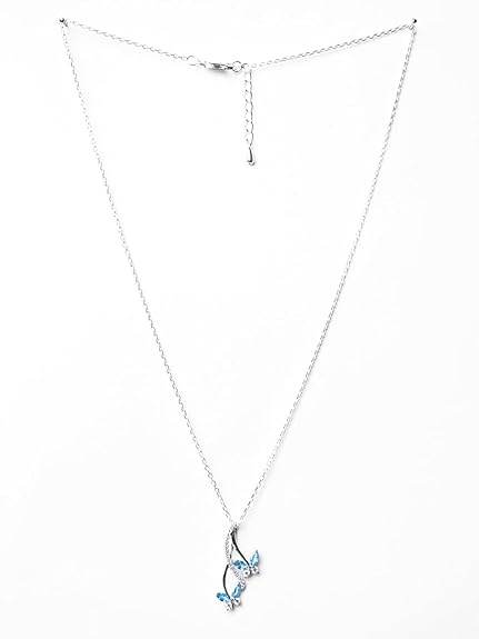 925 Sterling Silver Butterfly Pendant Earring Chain Jewellery Set | Rhodium Plated, Swiss Zirconia | Gift for Women & Girls - Rajputtrade