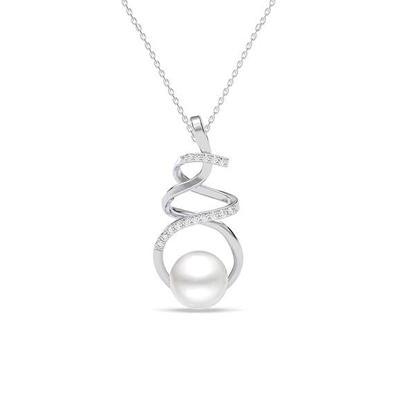 925 Sterling Silver Morsal Real Pearl Pendant Earrings Chain Necklace Jewellery Set | Platinum Plated, Swiss Zirconia |Gift for Women and Girls - Rajputtrade