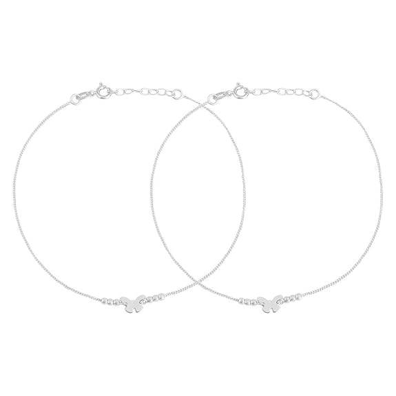925 Sterling Silver Designer Sleek Butterfly Chain Rhodium Plated Anklet (Pair) | Gift for Women & Girls | - Rajputtrade