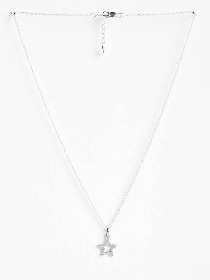 925 Sterling Silver Star Pendant Chain Necklace | Rhodium Plated, Swiss Zirconia | Gift for Women and Girls - Rajputtrade