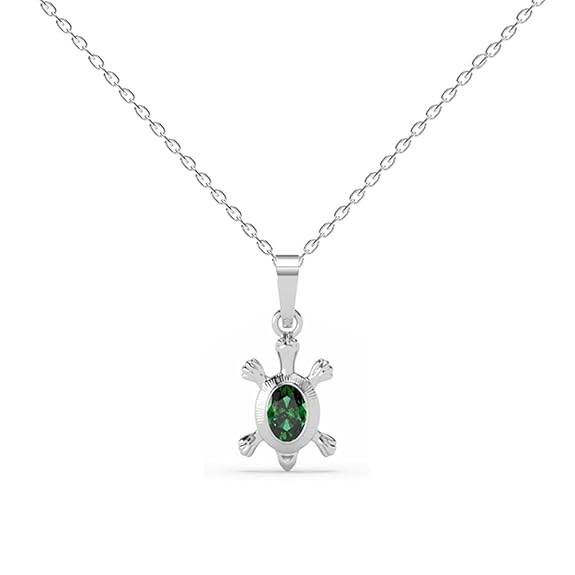 925 Sterling Silver Good Luck Tortoise Turtle Pendant Necklace for Men & Women | With or Without Chain | Religious, Platinum Plated. Swiss Zircon - Rajputtrade