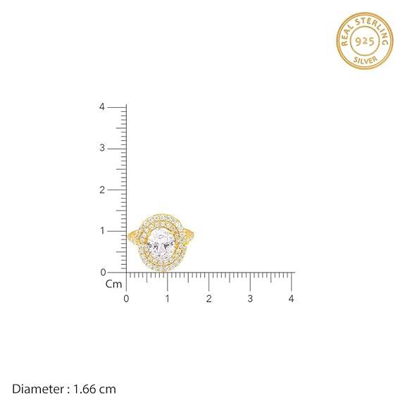 925 Silver Golden Oval Solitaire Ring,Fixed Size Indian - 12, US - 6 | Gifts for Women and Girls | - Rajputtrade