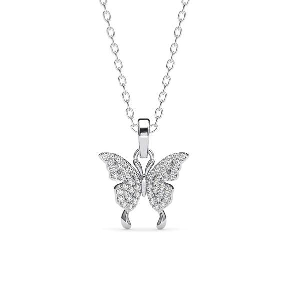 925 Sterling Silver Fia Butterfly Pendant Earrings Chain Necklace Jewellery Set | Platinum Plated, Swiss Zirconia | Gift for Women and Girls - Rajputtrade