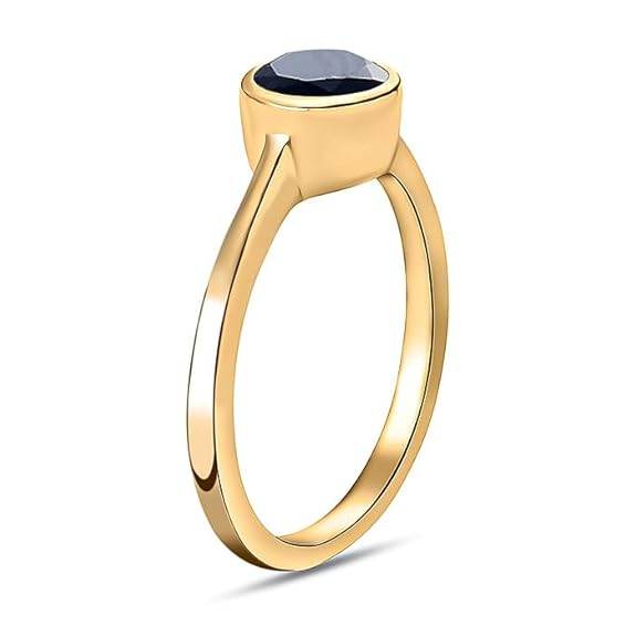 925 Sterling Silver Birthstone Ring for Women | 2 Ct Solitaire Bezel Set Gemstone | 18K Gold Plated | - Rajputtrade