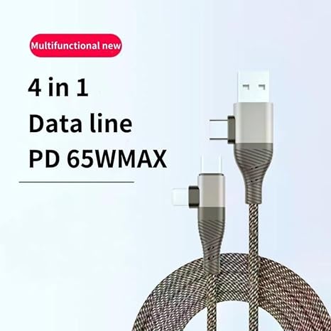 4 IN 1 65W Unbreakable Nylon Braided Multi Functional Fast Charging Cable | All Type C Android Smartphone