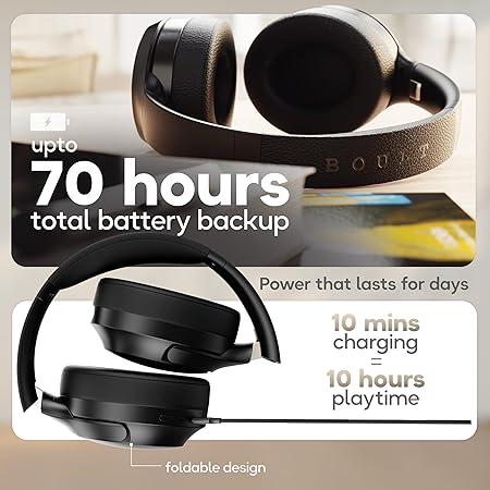Boult Q Over Ear Bluetooth Headphones with 70H Playtime, 40mm Bass Drivers, Zen™ ENC Mic, Type-C Fast Charging (Black)