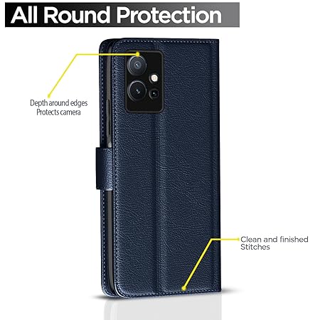 Vivo T1 5G / Vivo Y75 5G / iQOO Z6 5G Flip Cover | PU Leather Finish (Flip Blue)