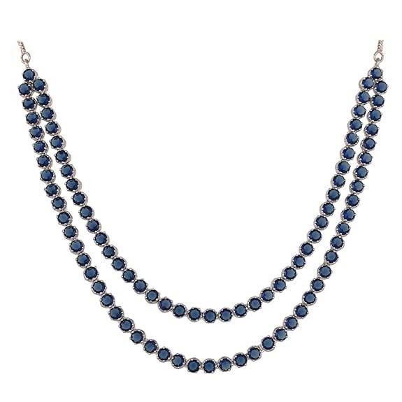 Cubic Zirconia Dual Strand Necklace Jewellery Set With Dangler Earrrings For Women/Girls (Blue) - Rajputtrade
