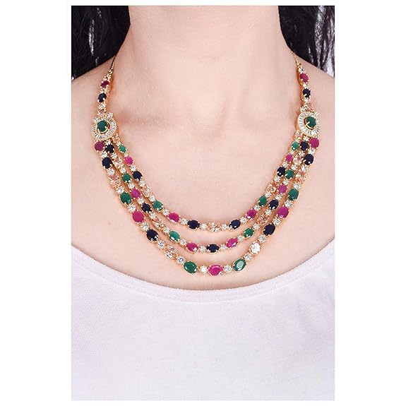 Jewellery Red Green Blue White Multi Layer Necklace Set with Earring for Women/Girls - Rajputtrade