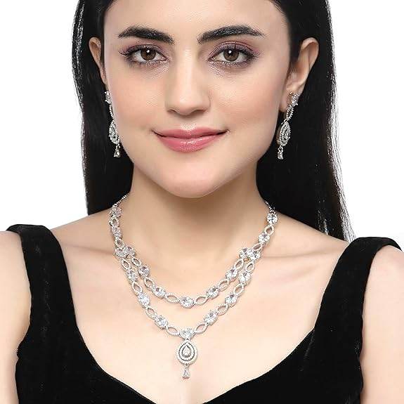 Abstract Necklace With Earrings Jewellery Set For Girls and Women (White) - Rajputtrade