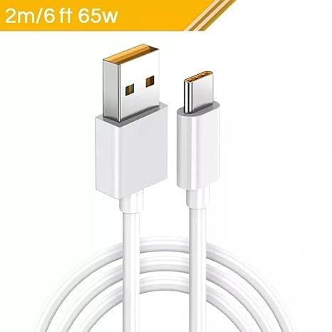 65W Super Vooc Charge, Data Sync Fast Charging Type-C Cable | Realme 7, Realme 7 Pro - 2 Meter (White)