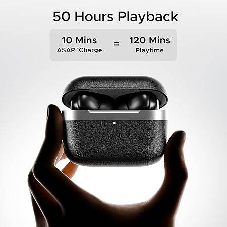 boAt Airdopes 111v2, Premium Leather Finish, 50HRS Battery, 13mm Drivers, Fast Charge, v5.4 Bluetooth TWS in Ear Earbuds (Black) - Rajputtrade