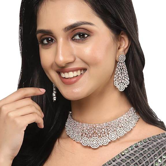 Choker Necklace with Earrings Jewellery Set with Girls and Women (Pink) - Rajputtrade