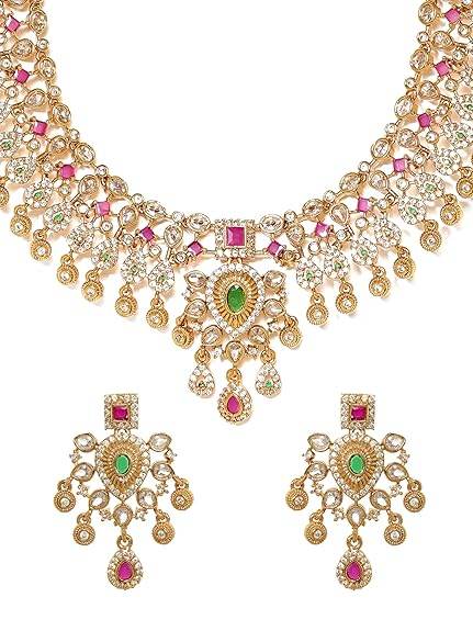 Gold Tone Temple Necklace Set with Multicolored Stones For Women - Rajputtrade