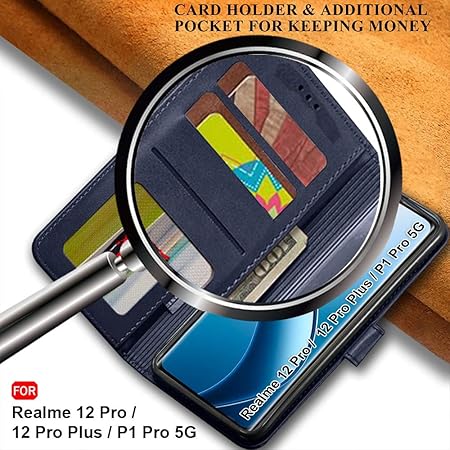 Realme 12 Pro / 12 Pro Plus 5G / Realme P1 Pro 5G | Genuine Leather Finish (Flip Blue) - Rajputtrade