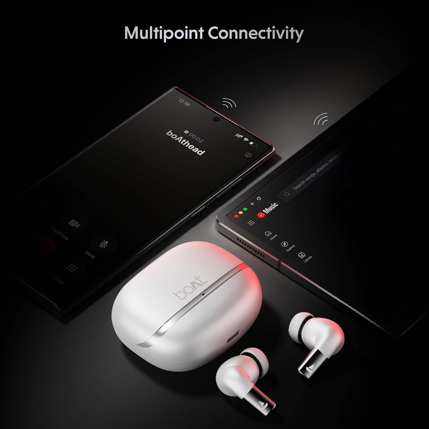 boAt Airdopes Ultra Pro, 100Hrs Battery, Dual Pairing, Spatial Audio, App Support, Fast Charge, 4Mics ENx, v5.3 Bluetooth Earbuds (White) - Rajputtrade