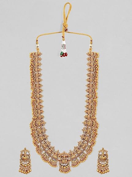 Womens 24K Gold Plated Handcrafted Traditional Lakshmi Temple Jewellery Set - Rajputtrade