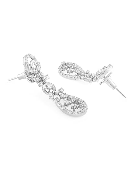 Silver Tone Dazzling Cubic Zirconia Brass Choker Necklace and Earring Set For Women - Rajputtrade