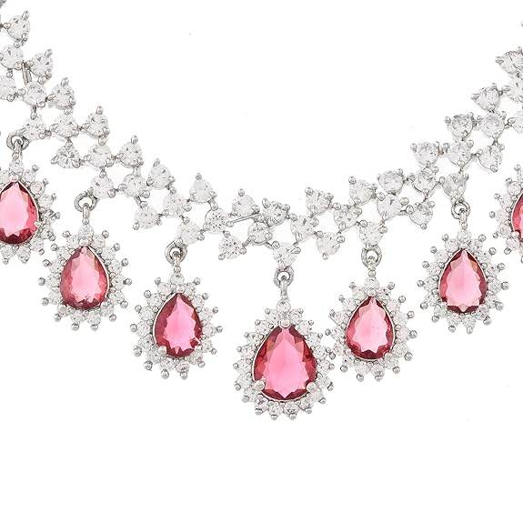 Dazzling Red American Diamond Necklace Set For Women - Rajputtrade