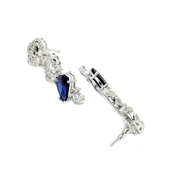Choker Necklace And Drop Earrings Jewellery Set For Women (Blue) - Rajputtrade